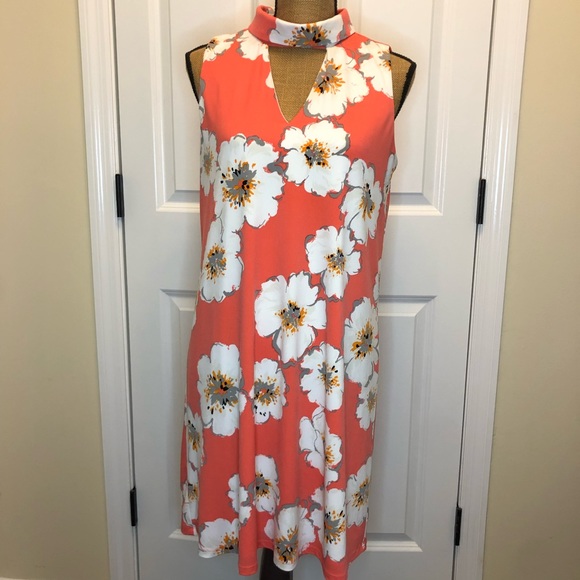Ivanka Trump Dresses & Skirts - Ivanka Trump Pink / Orange Mock Turtleneck Floral Cutout Dress size Large
